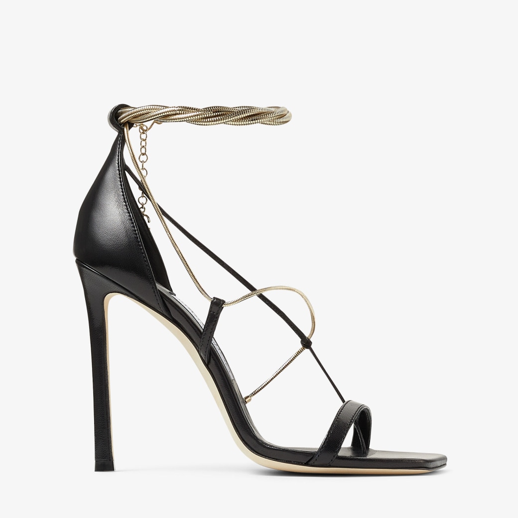 Jimmy Choo – Black Nappa Sandals with Gold Chains