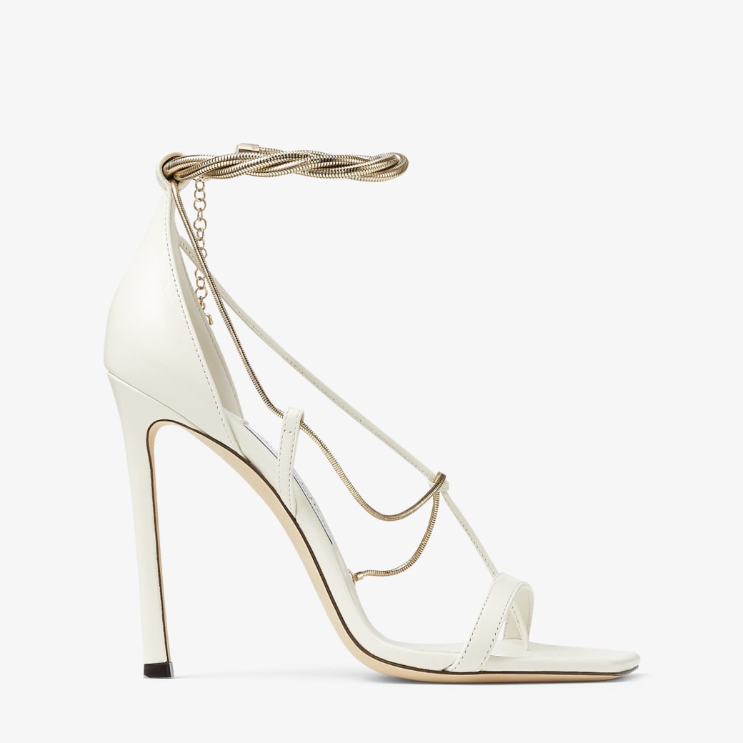 Jimmy Choo – Latte Nappa Sandals with Gold Chains