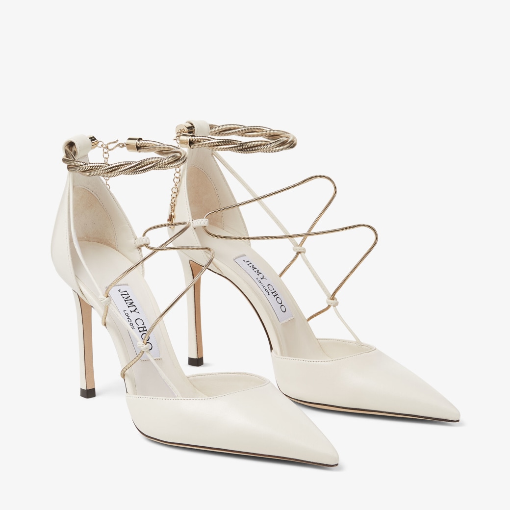 Jimmy Choo – Latte Nappa Pumps with Gold Chains 3