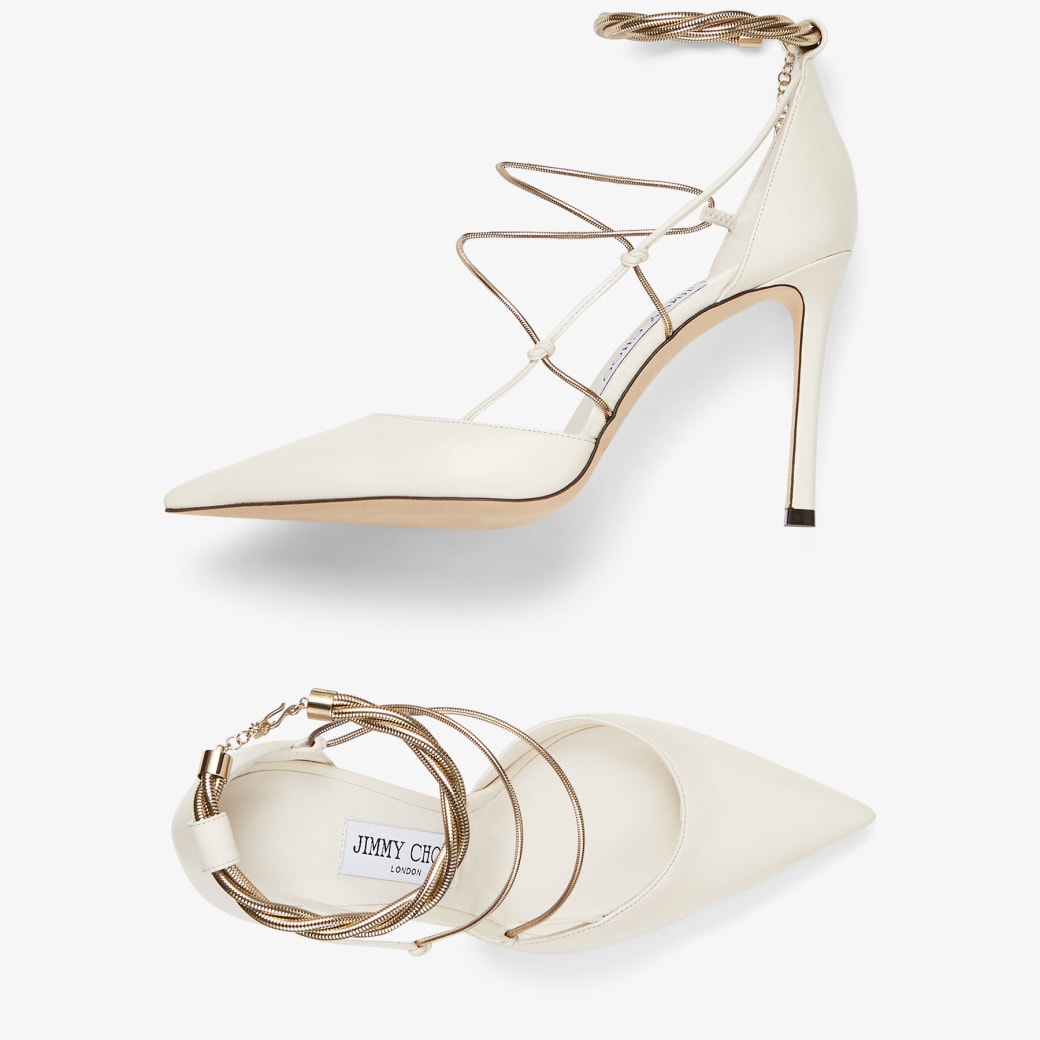 Jimmy Choo – Latte Nappa Pumps with Gold Chains 5