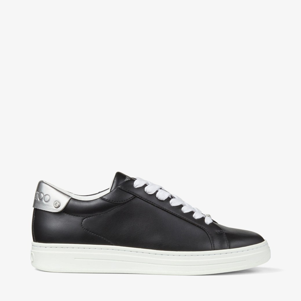 Jimmy Choo – Black Calf Leather and Silver Metallic Nappa Low Top Trainers