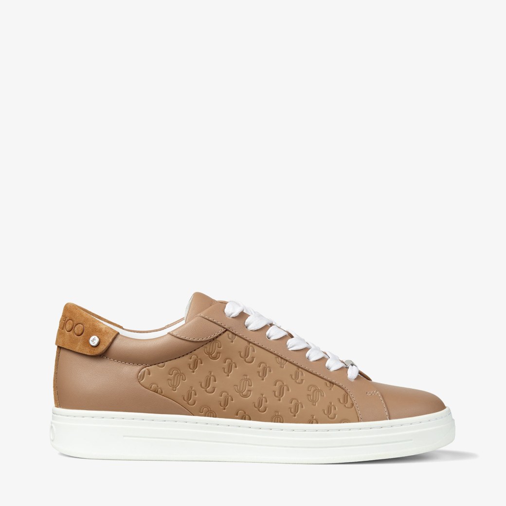 Jimmy Choo - Caramel Leather and JC Monogram Pattern Low Top Trainers