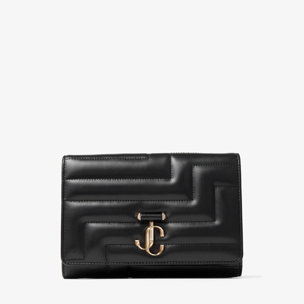 Jimmy Choo – Black Avenue Nappa Leather Clutch Bag with Light Gold JC Emblem