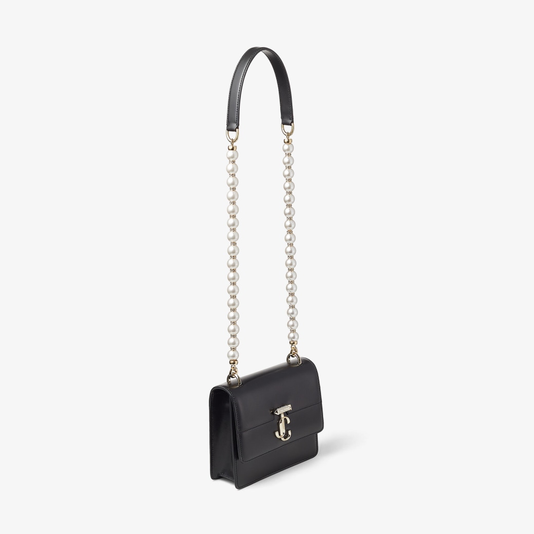 Jimmy Choo – Black Leather Shoulder Bag with Pearl Strap 5