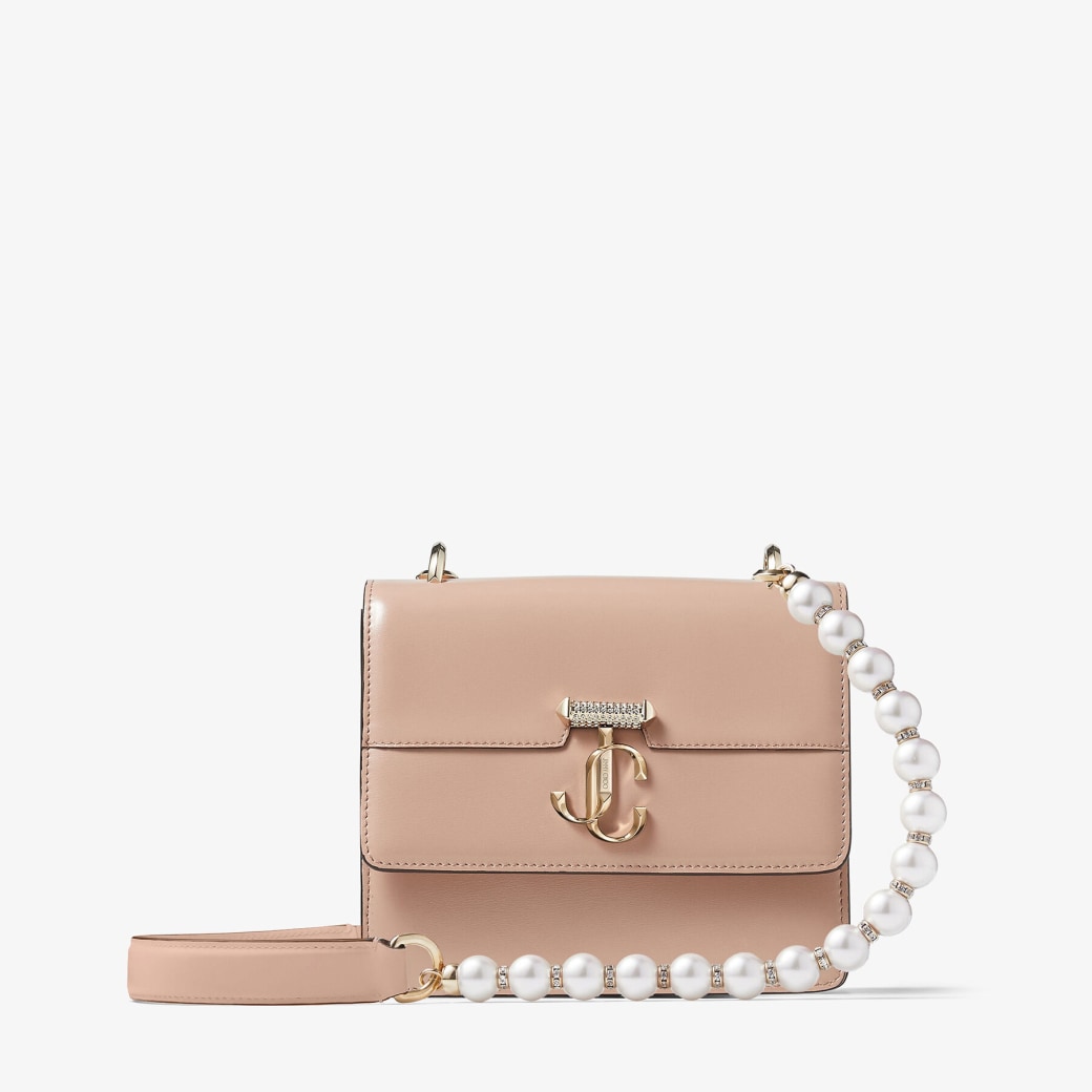 Jimmy Choo – Ballet Pink Box Leather Shoulder Bag with Pearl Strap