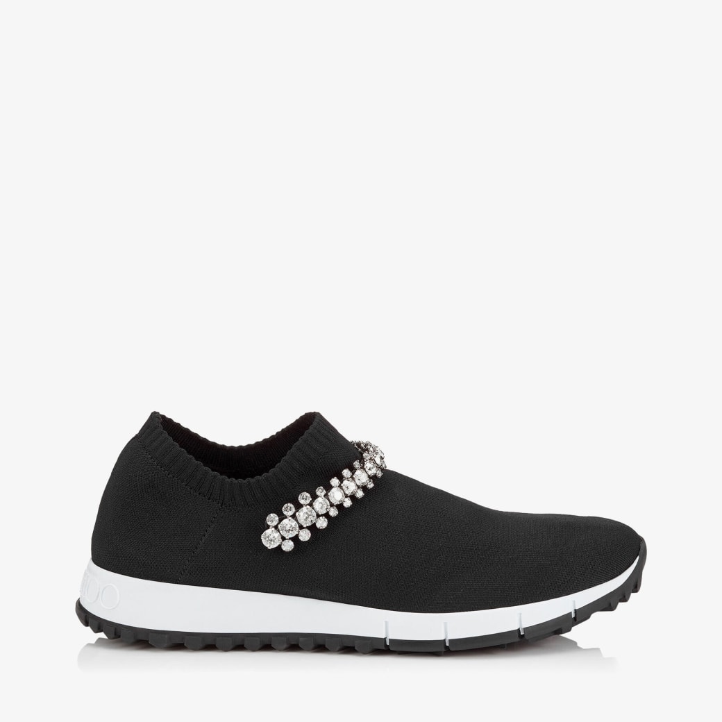 Jimmy Choo – Black Knit Trainers with Crystal Detailing