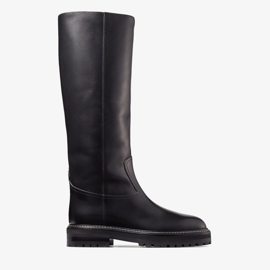 Jimmy Choo – Black Soft Vachetta Leather Knee-High Boots with Natural Shearling Lining