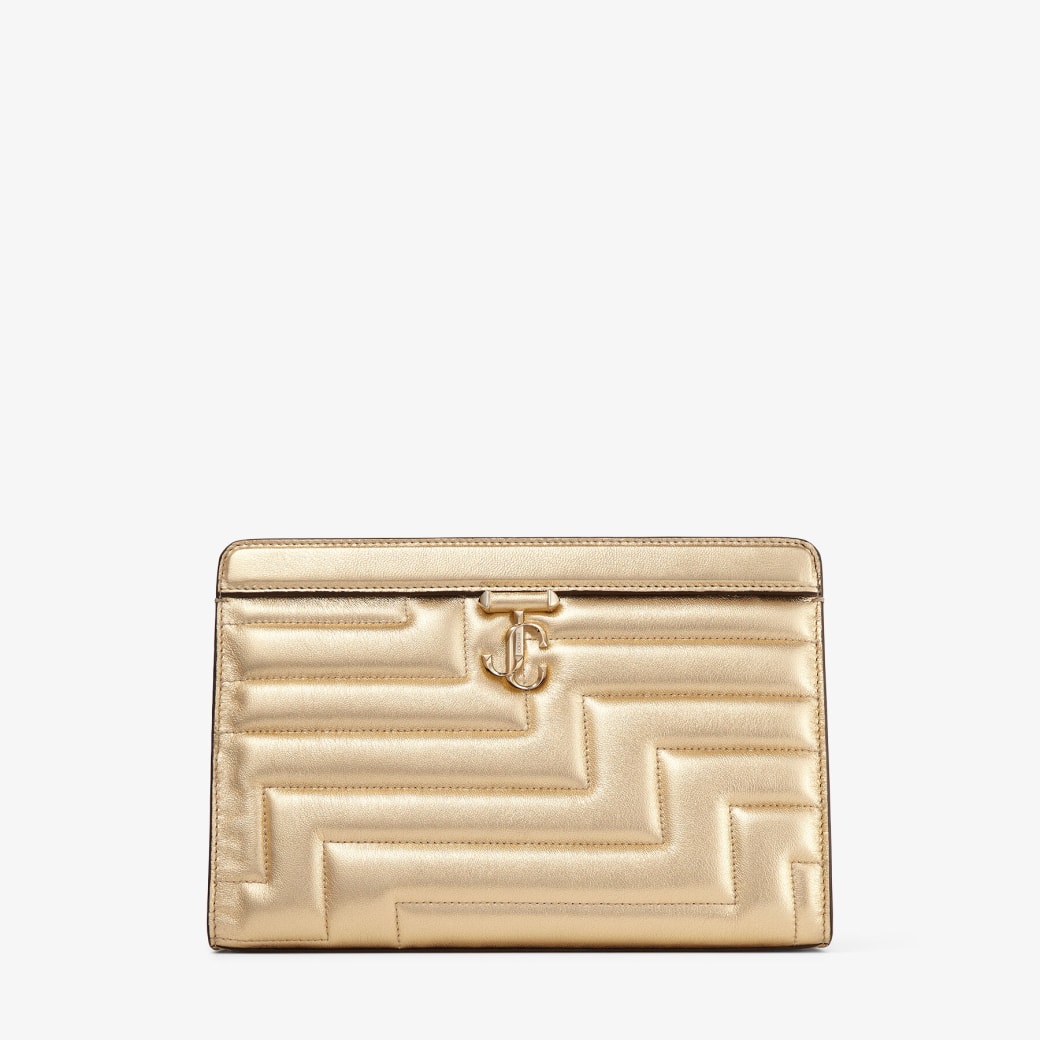 jimmychoo.com | Gold Quilted Metallic Nappa Leather Pouch Bag