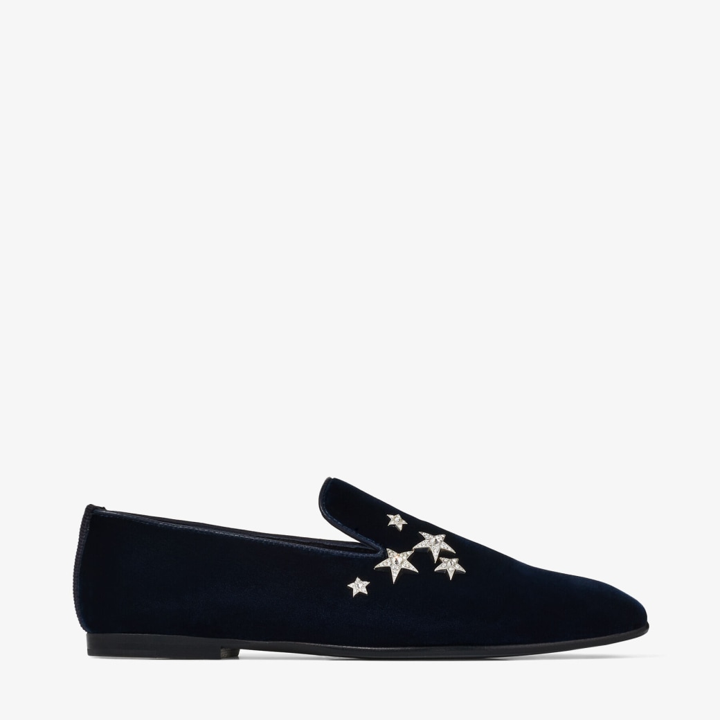 Scarpe basse in velluto blu navy con stelle | VARSHA FLAT | Collezione  Inverno 2021 | JIMMY CHOO