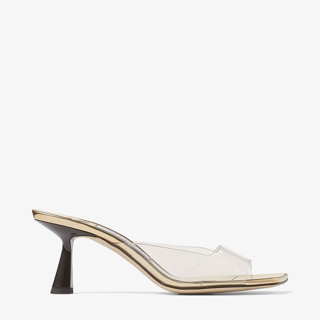 Sandalias de plexiglás, tejido dorado con efecto espejo y charol de color  negro| ZANIA 65 | Colección primavera 2022 | JIMMY CHOO