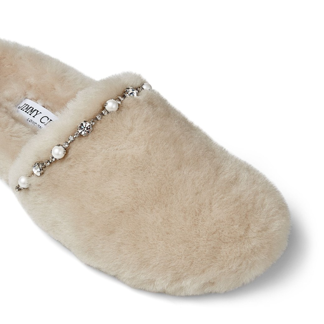 Natural Shearling Slippers with Crystal and Pearl Detailing| ALIETTE ...