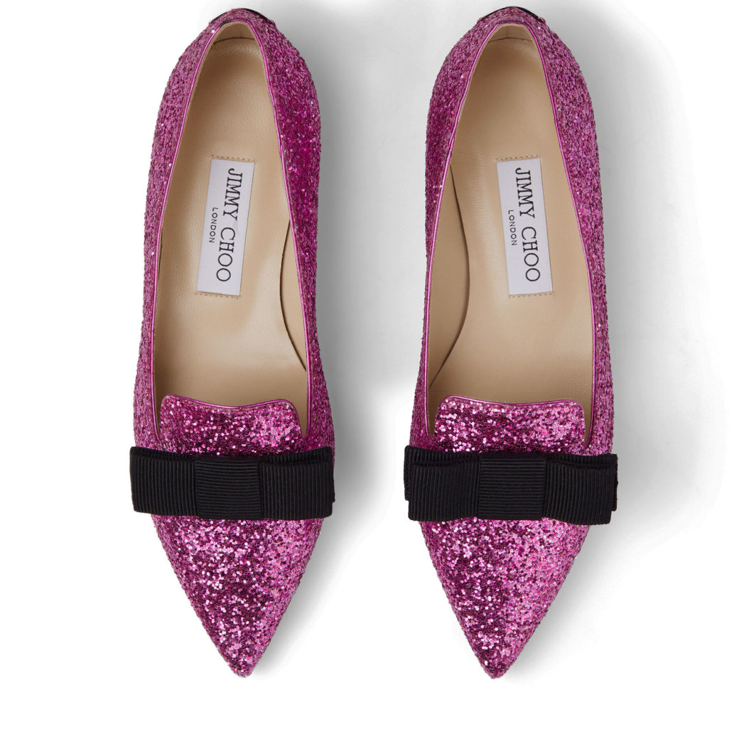 Pink Dazzling Shadow Coarse Glitter Fabric Pointed-Toe Ballerina Flats ...