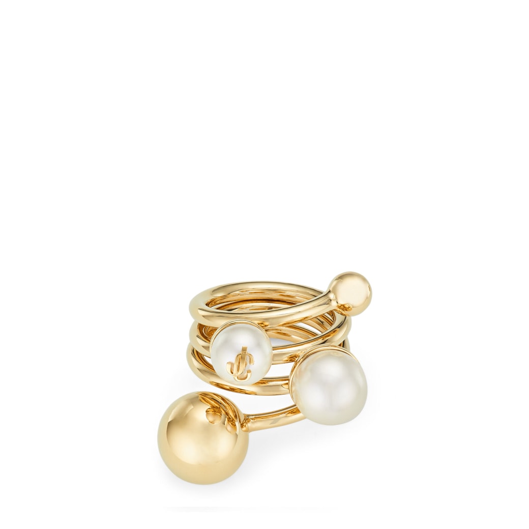Jimmy Choo Faux Pearl Stack Ring In Gold/white | ModeSens