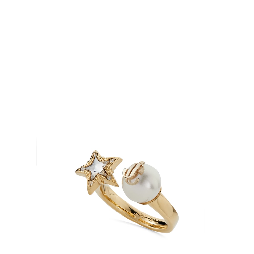 Shop Jimmy Choo Jc Star Pearl Ring In Gold/white/crystal