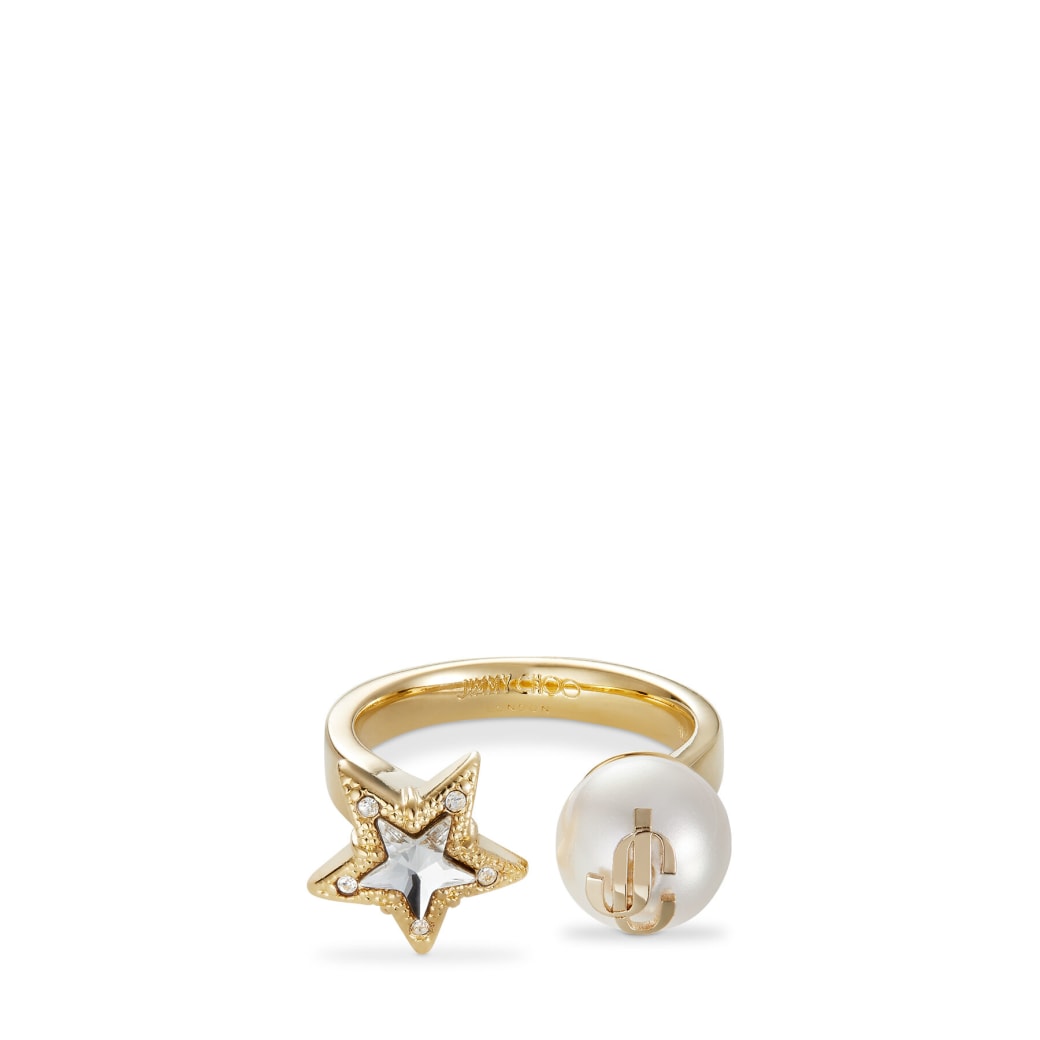 Jimmy Choo Jc Star Pearl Ring In Gold/white/crystal