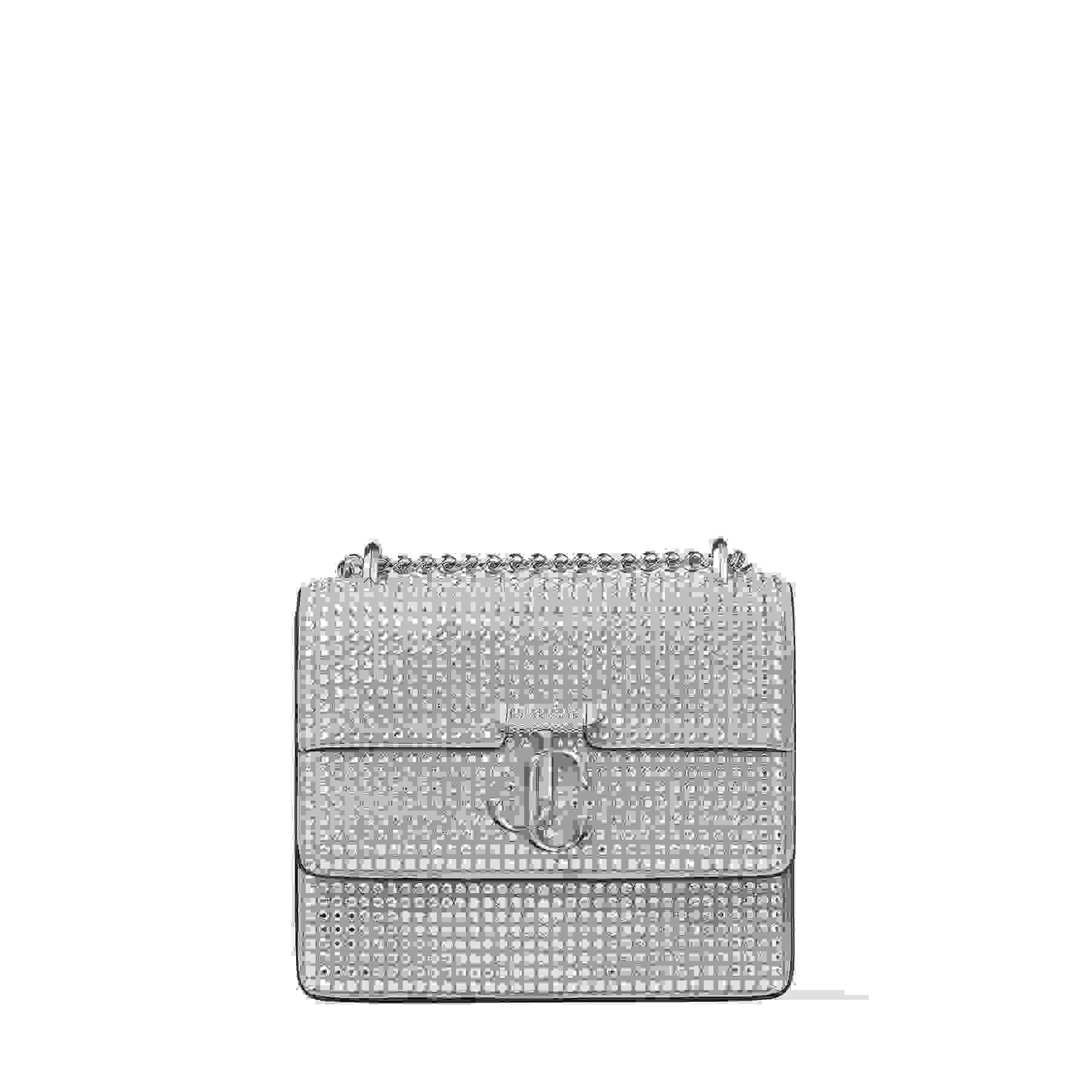 Silver Suede Shoulder Bag with Crystal Embellishment | VARENNE SHOULDER ...