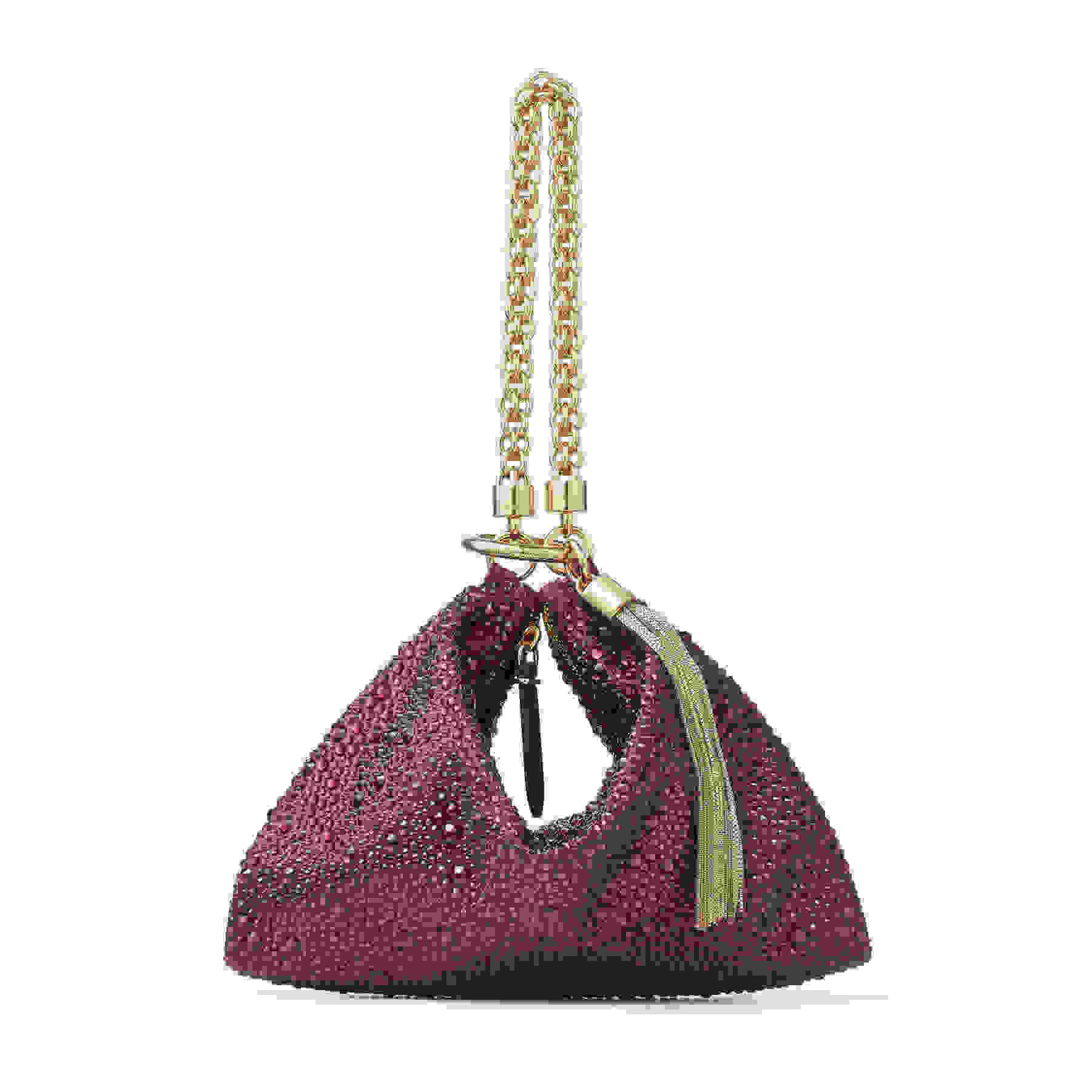 Callie | Deep Merlot Satin Clutch Bag with Crystal Hotfix | JIMMY CHOO
