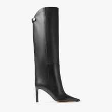 靴 jimmychoo TEGAN85 ALIZZE KB 85 | Black Smooth Leather Knee-High Boots | Autumn