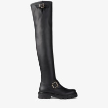 Black Stretch Bonded Fabric Knee-High Biker Boots | BIKER II