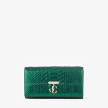 AVENUE WALLET W/CHAIN |Dark Green Metallic Snake Printed