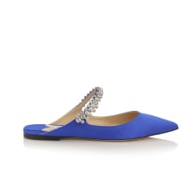 Bing | Ultraviolet Satin Flats with Crystal Strap | New