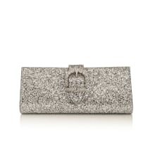Cheri | Silver Glitter Clutch Bag with Crystal Buckle | New