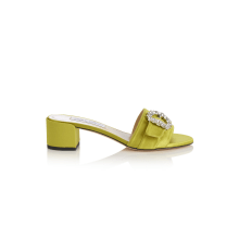 JIMMY CHOO の靴♪ ★CHOO MULE★ 40mm ONJC【多色在庫】 Cheri Mule 40 | Citron Satin Crystal Embellished Mules | New