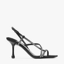 【JIMMY CHOO】 Etana 80mm サンダル ETANA 80WCH BLACK/SMOKE Etana 80 | 水晶饰黑色缎面凉鞋| JIMMY CHOO