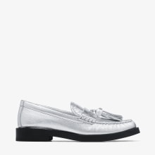 Addie/Pearl | Silver Metallic Leather Loafers | JIMMY CHOO
