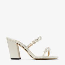 Latte Nappa Leather Mules with Pearl Embellishment | AMARA 85 | Summer ...