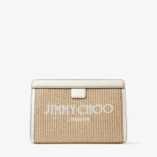 Avenue Pouch | Natural/Latte Embroidered Raffia and Leather Pouch