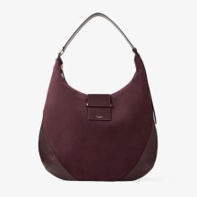 Bar Hobo M | Deep Merlot Suede Shoulder Bag with Biker Leather
