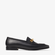 DIAMOND TILDA LOAFER | Black Calf Leather Loafers with Chain