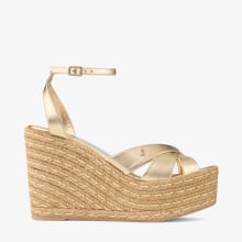 chimo Korra 100 | Gold Metallic Nappa Leather Wedges | JIMMY CHOO
