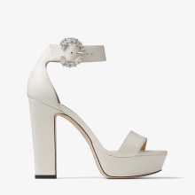 Latte Nappa Leather Platform Sandals with Crystal Buckle | MIONNE 120 ...
