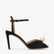 SACORA 85 | Black Suede Sandals with Pearl Embellishment | Summer