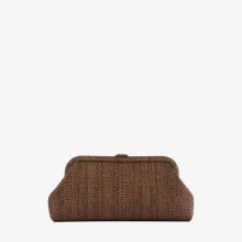 Skylar | Tan Fine Raffia Clutch Bag with Square JC Clasp | JIMMY CHOO