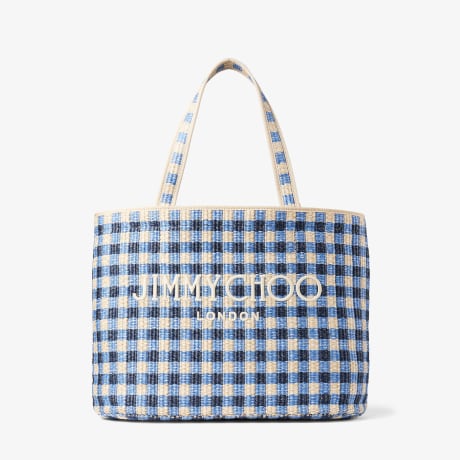 Beach Tote East-West | Marine Mix and Ecru Gingham Raffia Beach
