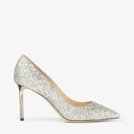 Champagne Coarse Glitter Fabric Pointy Toe Pump| ROMY 85| Pre Fall