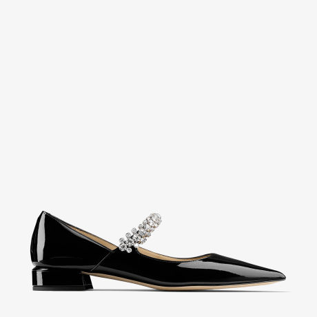 Bing 65 | Black Patent Leather Mules with Crystal Strap