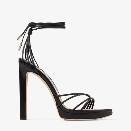 Black Nappa Leather Ankle-Tie Platform Sandals | ANTIA PF