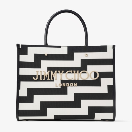 【JIMMY CHOO】Canvas Logo Tote トートバッグ★関税送料込み JIMMY CHOO Canvas Logo Tote Natural Black 1080891 | FASHIONPHILE