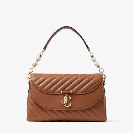 Avenue Curve Top Handle | Tan Quilted Biker Leather Top Handle Bag