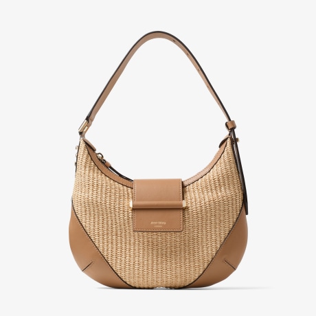 Bar Hobo Small | Natural and Toffee Raffia Shoulder Bag with