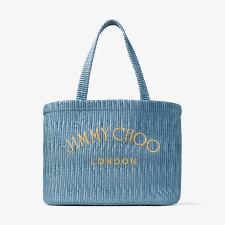 Jimmy Choo Canvas Logo トートバッグ Smoky Blue Smoky Blue Raffia Tote Bag with Jimmy Choo Embroidery