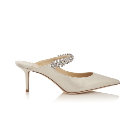 Bing 65 | Silver Shimmer Suede Mules with Crystal Strap