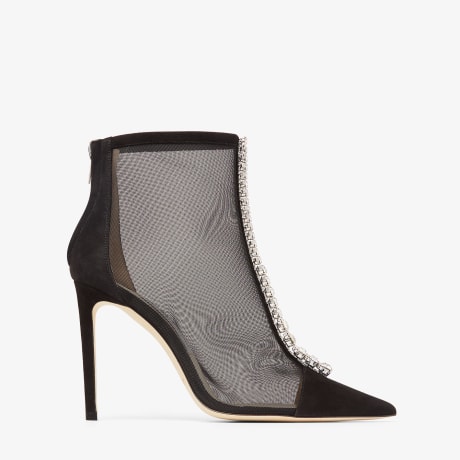 Bing Boot 100 | Black Suede and Mesh Ankle Boots with Crystal 