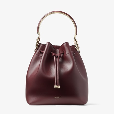 70%オフセールJIMMY CHOO BON BON SOFT SHINY CALF HANDBAG Burgundy Soft Shiny Smooth Calf Leather Bucket Bag | BON BON