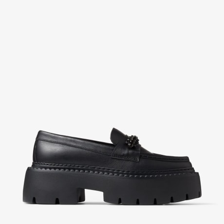 新品 JIMMY CHOO BRYER FLAT BRYER LOAFER FLAT | Black Box Calf Leather Loafers with