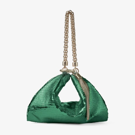 CALLIE |Dark Green Metallic Snake Printed Leather Clutch Bag